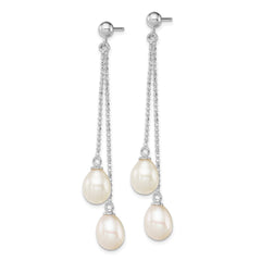 Sterling Silver Rhodium-plated 7-8mm White Rice Freshwater Cultured Pearl Post Dangle Earrings - 5