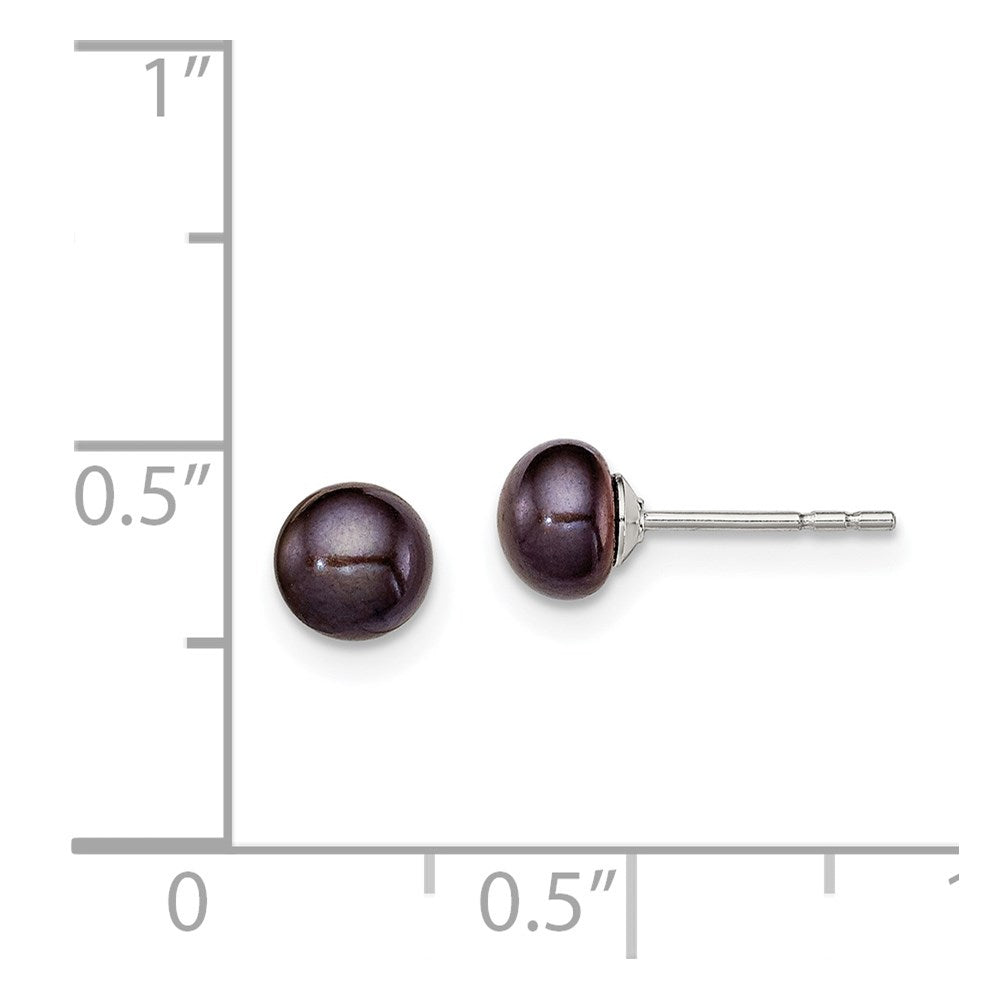 Sterling Silver Rhodium-plated 5-6mm Black Button Freshwater Cultured Pearl Post Earrings