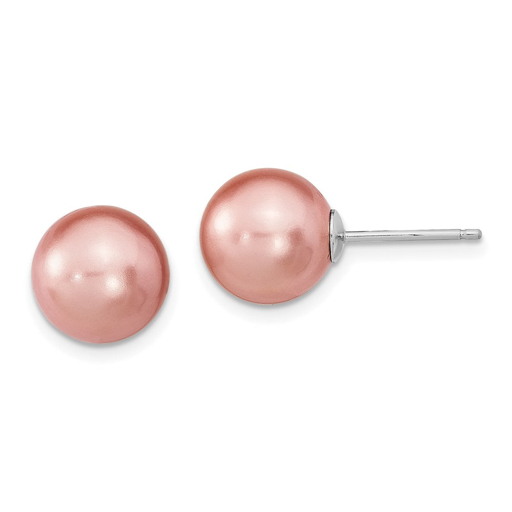 Sterling Silver Rhodium-plated 10-11mm Black, White and Pink Round Imitation Shell Pearl Set of 3 Post Earrings