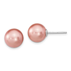 Sterling Silver Rhodium-plated 10-11mm Black, White and Pink Round Imitation Shell Pearl Set of 3 Post Earrings