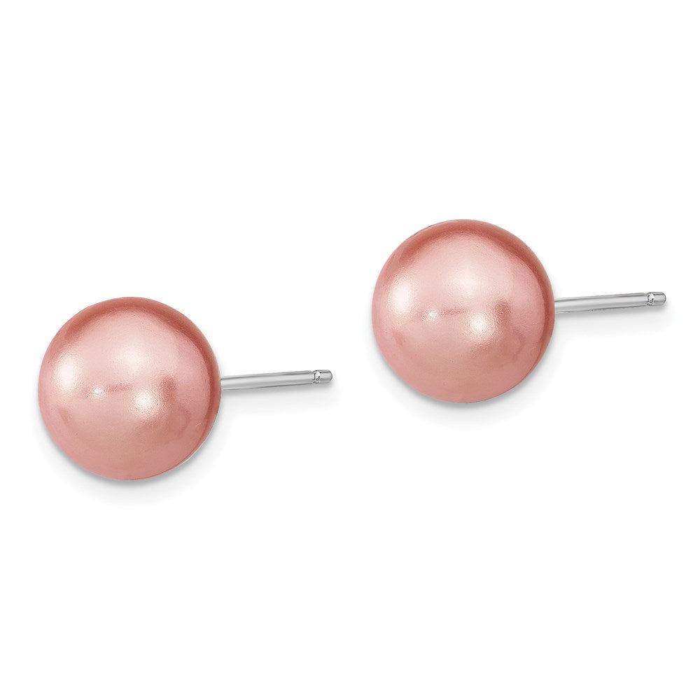 Sterling Silver Rhodium-plated 10-11mm Black, White and Pink Round Imitation Shell Pearl Set of 3 Post Earrings