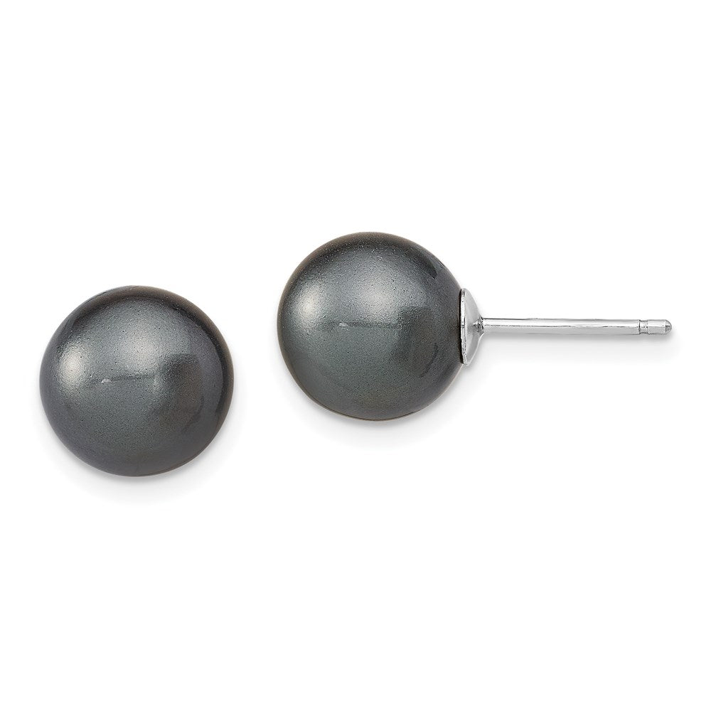 Sterling Silver Rhodium-plated 10-11mm Black, White and Pink Round Imitation Shell Pearl Set of 3 Post Earrings