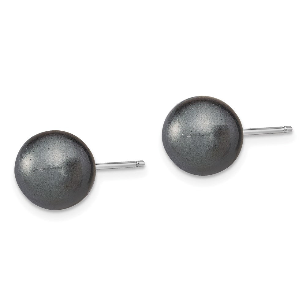 Sterling Silver Rhodium-plated 10-11mm Black, White and Pink Round Imitation Shell Pearl Set of 3 Post Earrings
