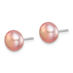 Sterling Silver Rhodium-plated 8-9mm White, Pink and Purple Button Freshwater Cultured Pearl Set of 3 Post Earrings