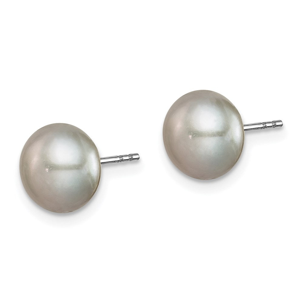 Sterling Silver Rhodium-plated 8-9mm Pink, White, Purple, Grey and Black Button Freshwater Cultured Pearl Set of 5 Post Earrings