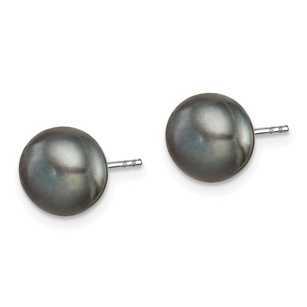 Sterling Silver Rhodium-plated 8-9mm Pink, White, Purple, Grey and Black Button Freshwater Cultured Pearl Set of 5 Post Earrings