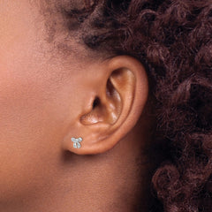 Sterling Silver Rhodium-plated Polished Bow Children's Post Earrings