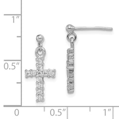 Sterling Silver Rhodium-plated Polished CZ Cross Post Dangle Earrings - 2