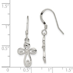 Sterling Silver Polished Swirl Cross Dangle Earrings