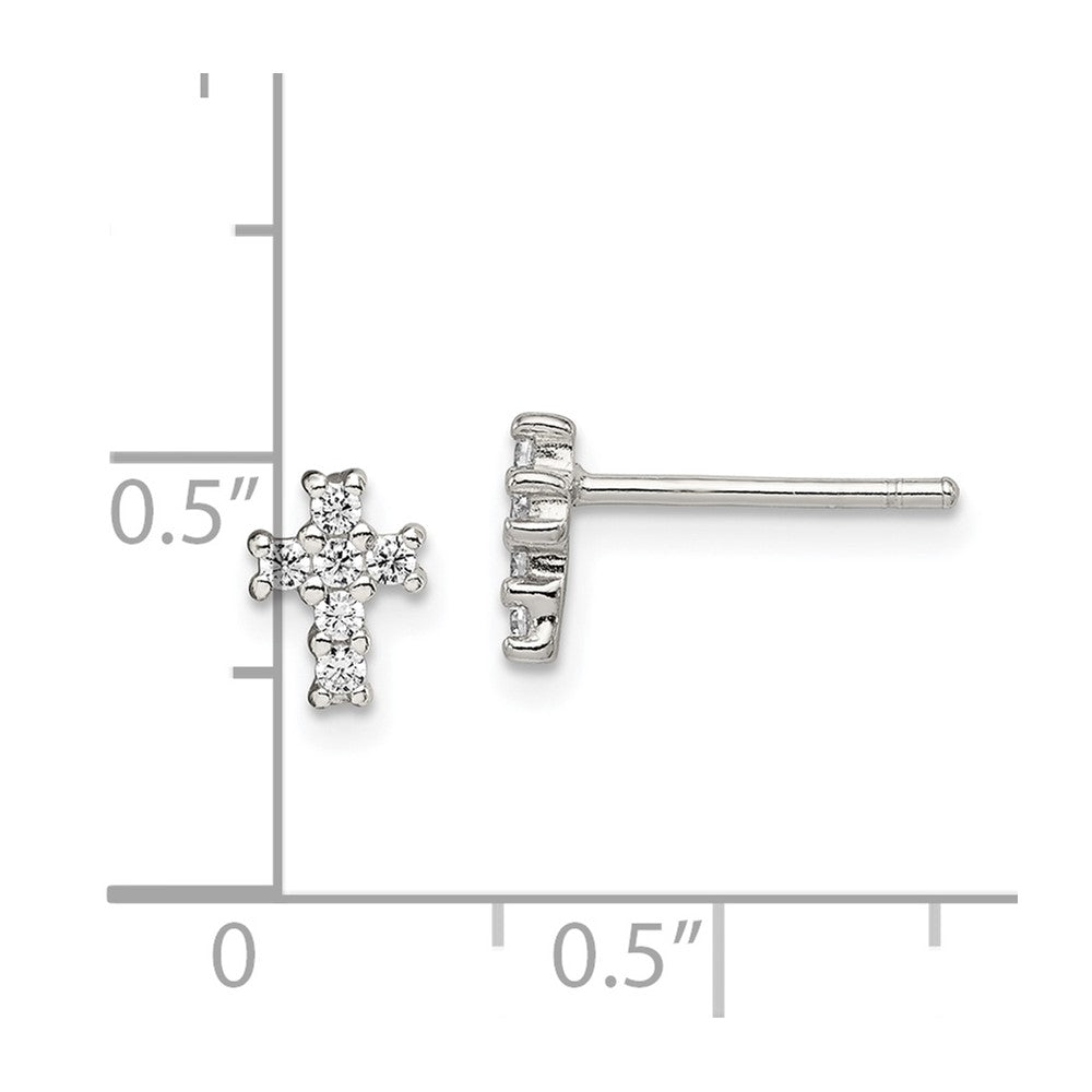 Sterling Silver Rhodium-plated Polished CZ Cross Post Earrings - 6