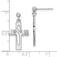 Sterling Silver Rhod-plated Polished JESUS Cross Post Dangle Earrings