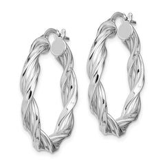 Sterling Silver Rhodium-plated 4mm Twisted Hoop Earrings - 2