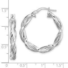 Sterling Silver Rhodium-plated 4mm Twisted Hoop Earrings - 2