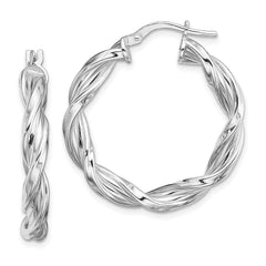 Sterling Silver Rhodium-plated 4mm Twisted Hoop Earrings - 2