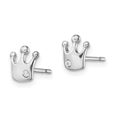 Sterling Silver Rhodium-plated CZ Crown Post Earrings - 2