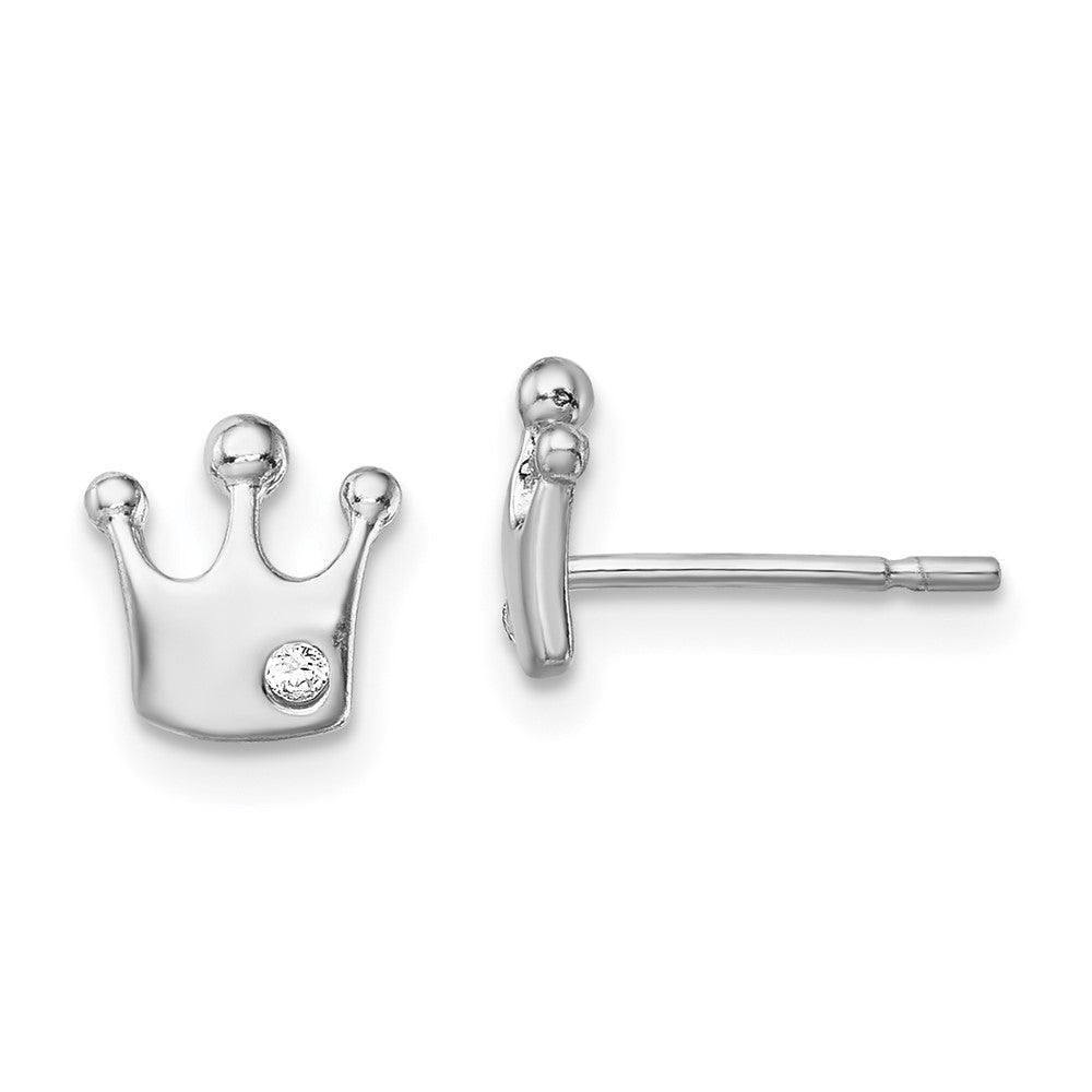 Sterling Silver Rhodium-plated CZ Crown Post Earrings - 2