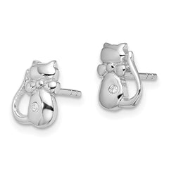 Sterling Silver Rhodium-plated CZ Cat Post Earrings - 2