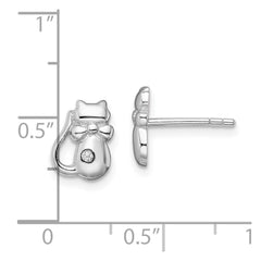 Sterling Silver Rhodium-plated CZ Cat Post Earrings - 2