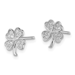 Sterling Silver Rhodium-plated Polished CZ 4 Leaf Clover Post Earrings - 2