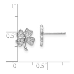 Sterling Silver Rhodium-plated Polished CZ 4 Leaf Clover Post Earrings - 2