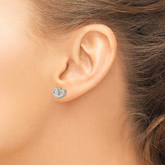 Sterling Silver RH-plated Polished w/CZ Double Heart Post Earrings