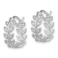 Sterling Silver Rhodium-plated Micro Pavâ CZ Leaf Hoops