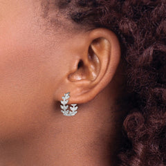 Sterling Silver Rhodium-plated Micro Pavâ CZ Leaf Hoops