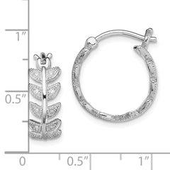 Sterling Silver Rhodium-plated Micro Pavâ CZ Leaf Hoops
