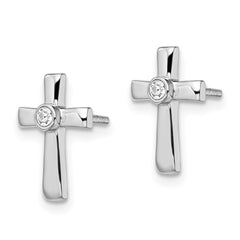 Sterling Silver Rhodium-plated Polished CZ Cross Post Earrings - 5