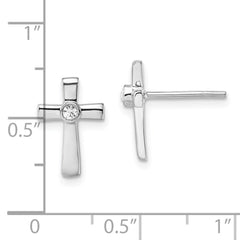 Sterling Silver Rhodium-plated Polished CZ Cross Post Earrings - 5