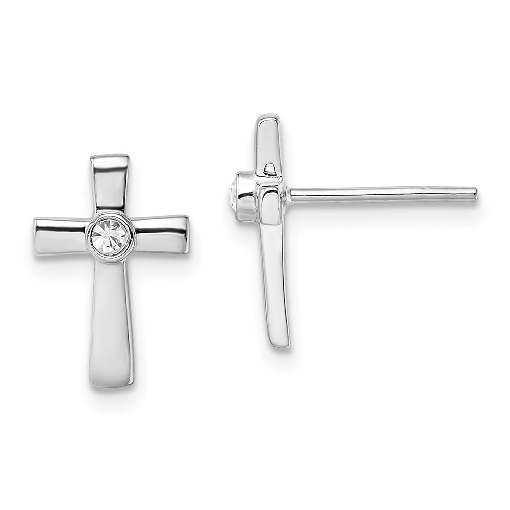 Sterling Silver Rhodium-plated Polished CZ Cross Post Earrings - 5