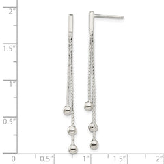 Sterling Silver Polished 3-Strand Chain & Beaded Post Dangle Earrings
