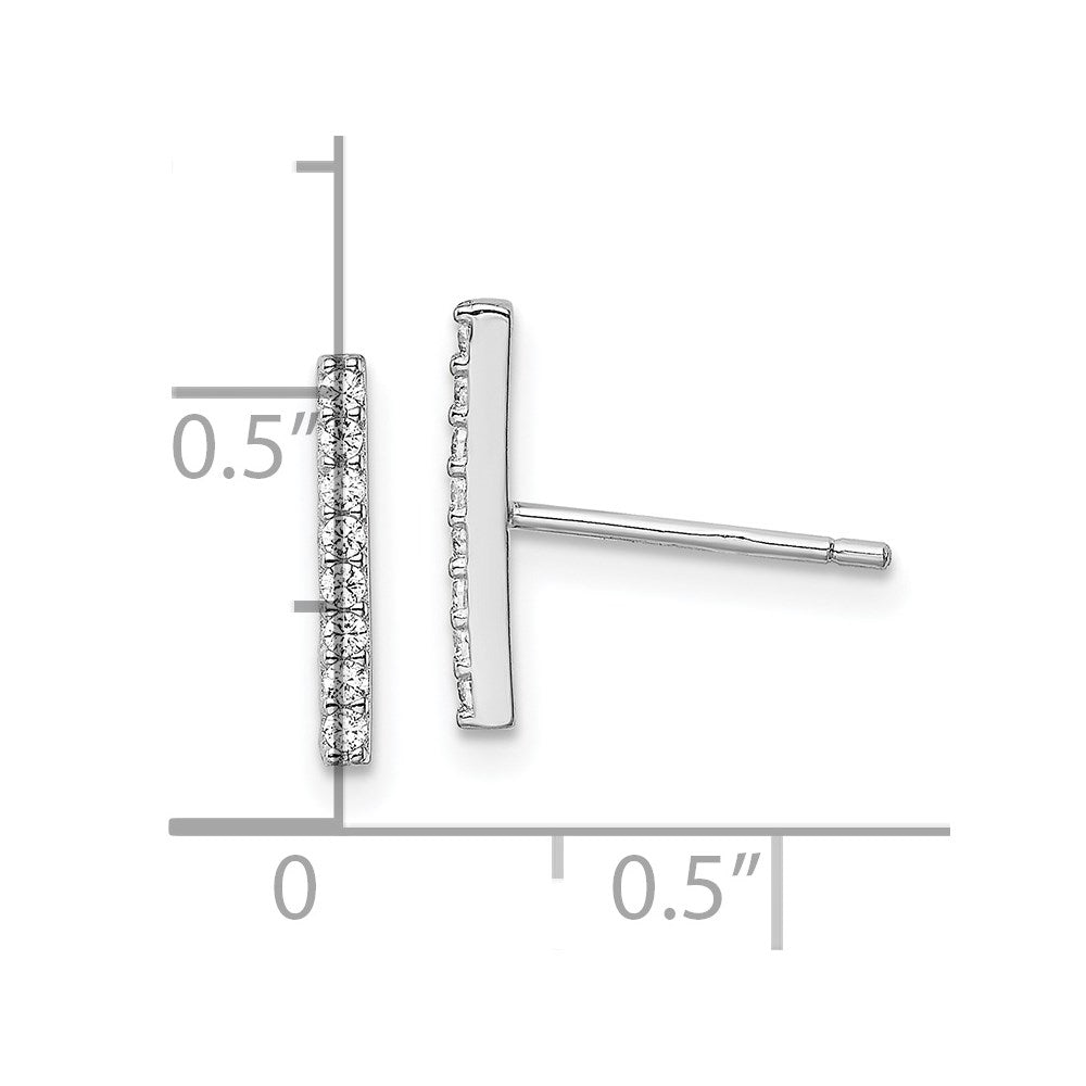 Sterling Silver Rhodium-plated Polished CZ Bar Post Earrings - 2