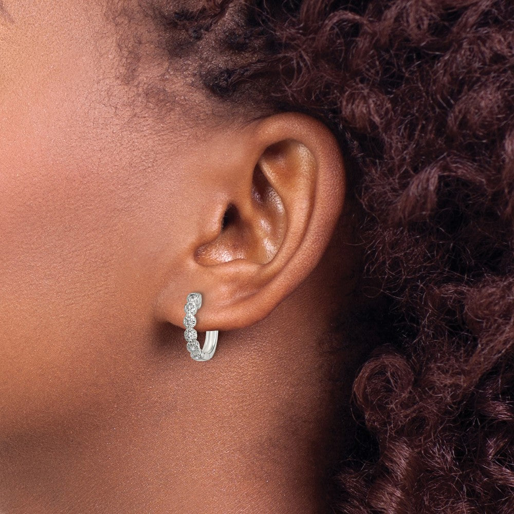 Sterling Silver CZ Hinged Hoop Earrings - 3