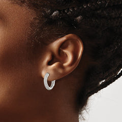 Sterling Silver Rhod-plated Pavâ CZ Safety Lock Hinged Hoop Earrings