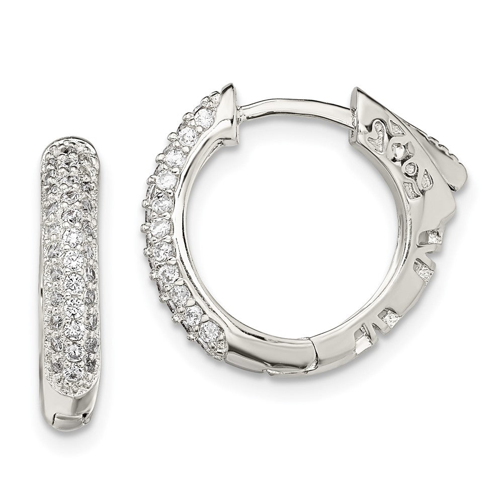 Sterling Silver Rhod-plated Pavâ CZ Safety Lock Hinged Hoop Earrings