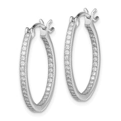 Sterling Silver Rhodium-plated Micro Pavâ CZ In/Out Hoops