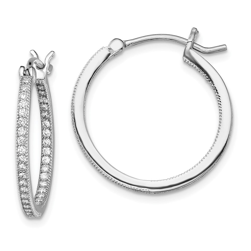 Sterling Silver Rhodium-plated Micro Pavâ CZ In/Out Hoops
