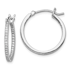 Sterling Silver Rhodium-plated Micro Pavâ CZ In/Out Hoops