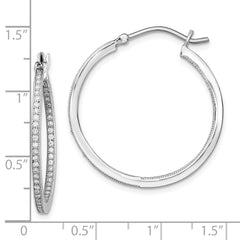 Sterling Silver Rhodium-plated CZ In/Out Hoops