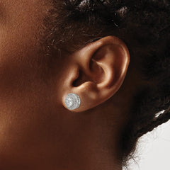 Sterling Silver Rhod-plated Polished Pavâ CZ Halo Round Post Earrings