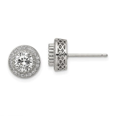 Sterling Silver Rhod-plated Polished Pavâ CZ Halo Round Post Earrings
