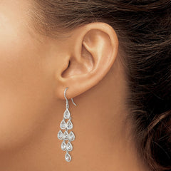 Sterling Silver RH-pltd Polished Fancy Pear CZ Chandelier Dangle Earrings