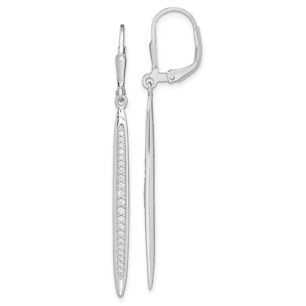 Sterling Silver Rhodium-plated Polished CZ Bar Leverback Dangle Earrings