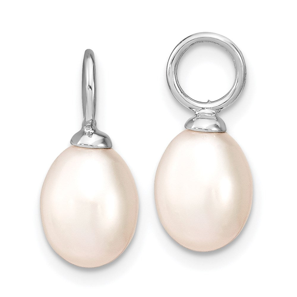 Sterling Silver Rhodium-plated 7-8mm Black and White Rice Freshwater Cultured Pearl and CZ Interchangeable Post Earrings Set