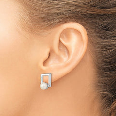 Sterling Silver Rhodium-plated 6-7mm White Button Freshwater Cultured Pearl Square Post Earrings - 2