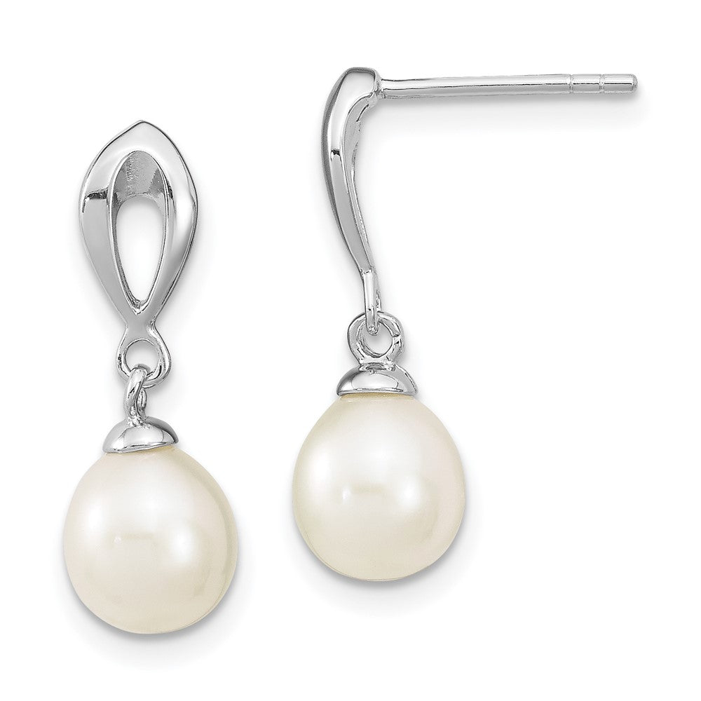 Sterling Silver Rhodium-plated 7-8mm White Rice Freshwater Cultured Pearl Post Dangle Earrings - 4