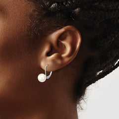 Sterling Silver Rhodium-plated 8-9mm White Round Freshwater Cultured Pearl Leverback Earrings