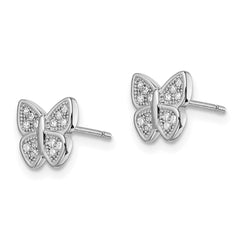 Sterling Silver Rhodium-plated CZ Butterfly Post Earrings - 4