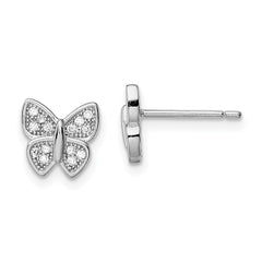 Sterling Silver Rhodium-plated CZ Butterfly Post Earrings - 4